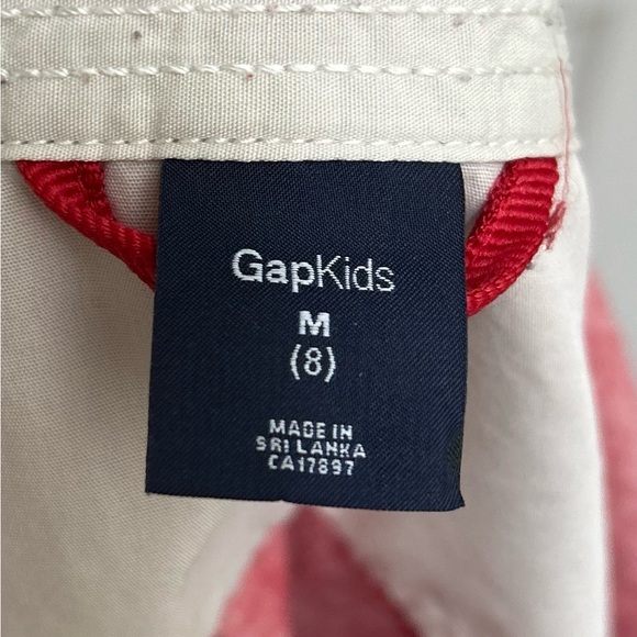 GAPkids LS Chambray Carmine Red roll up Sleeves Cotton Shirt Boy Sz M - Picture 7 of 11